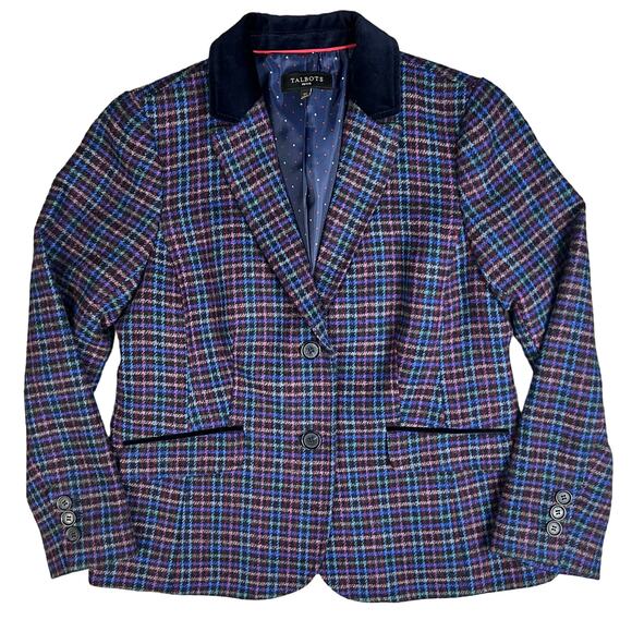 Talbots Mistletoe Plaid Shetland Wool Blend Blazer Dark Academia Size 12 Petite - Picture 5 of 16